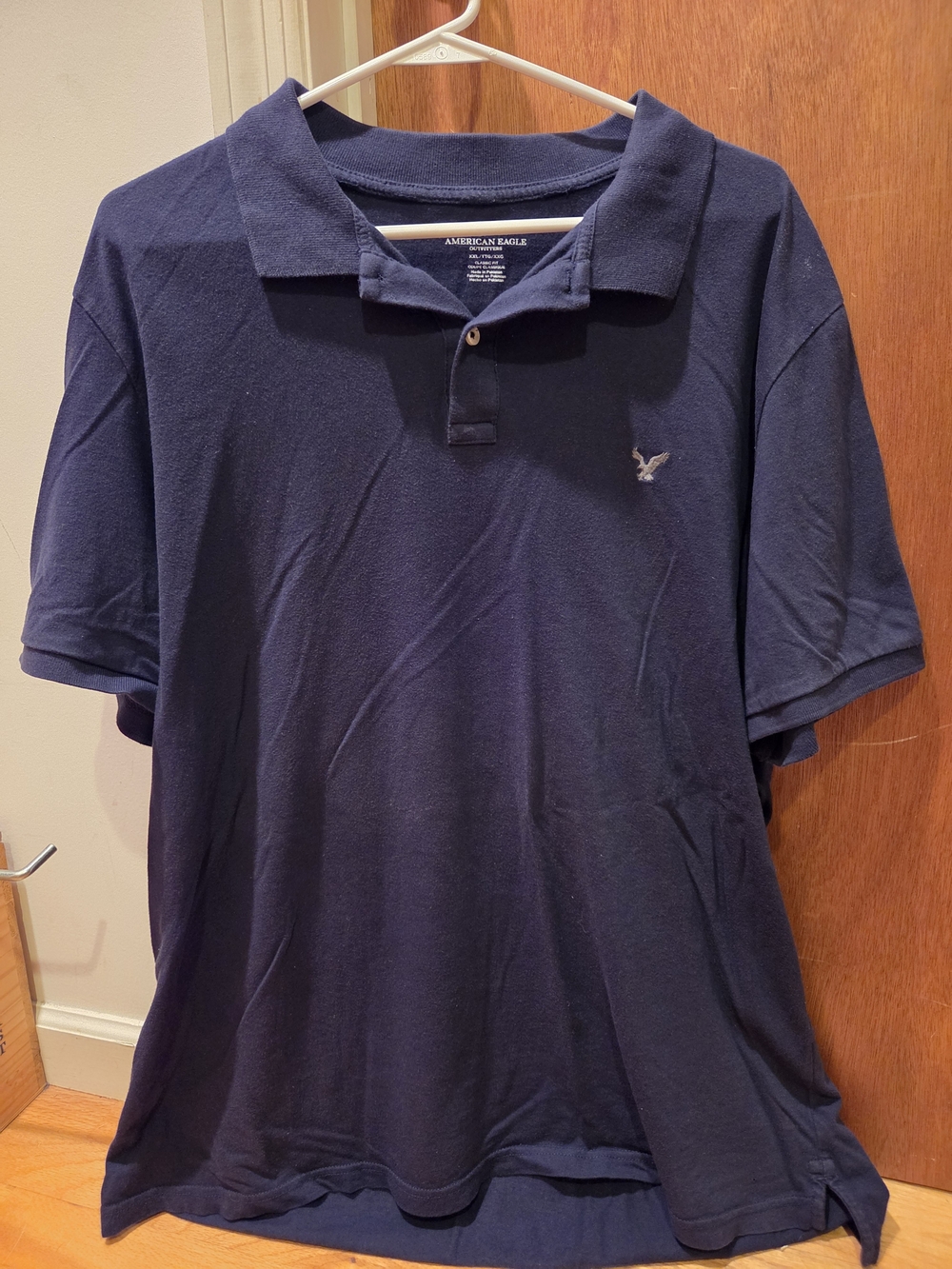 American Eagle Outfitters Men's Dark Navy Polo with Embroidered Logo